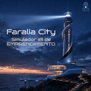 Imagen general de Faralia City con torre tecnológica junto al mar