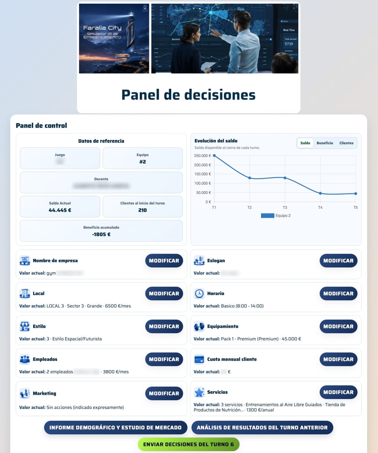 Panel de control de decisiones de Faralia City